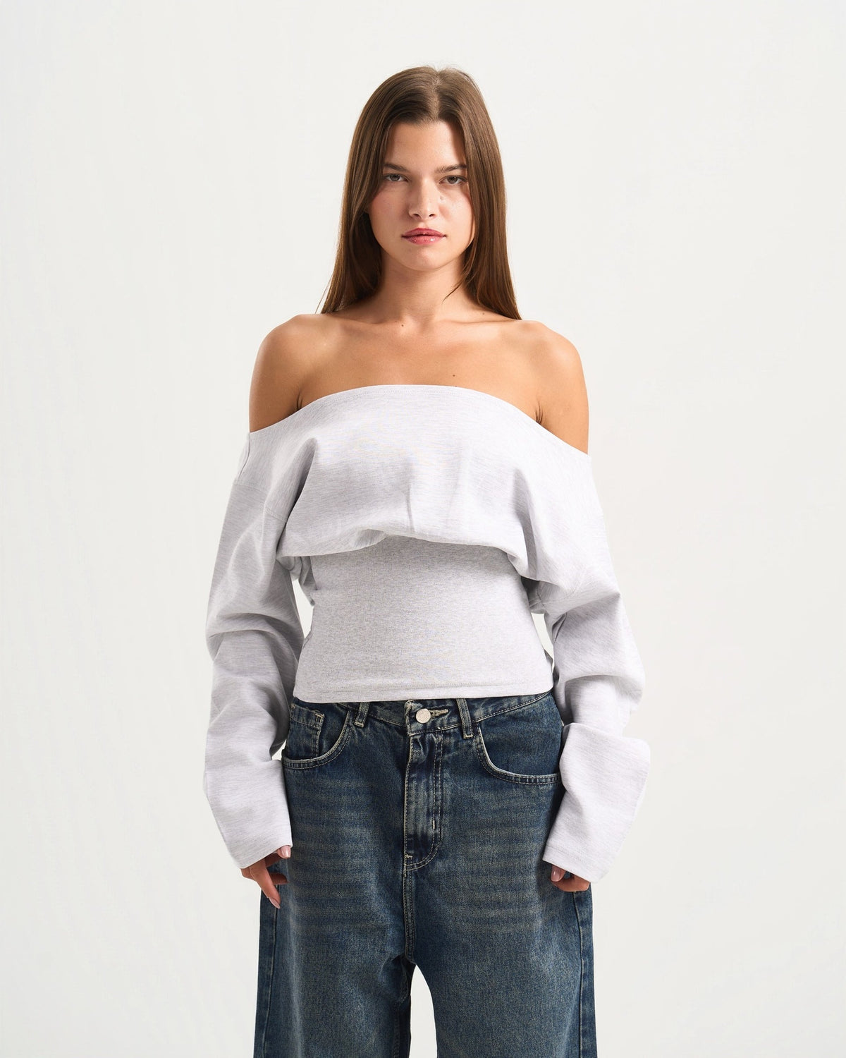 Cave Grey Off Shoulder Top